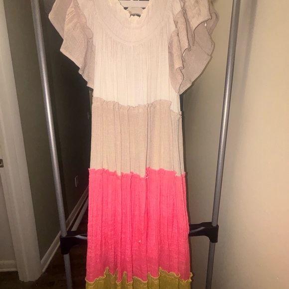 Umgee Cream and Pink Color Block Maxi Dress - Picture 5 of 7